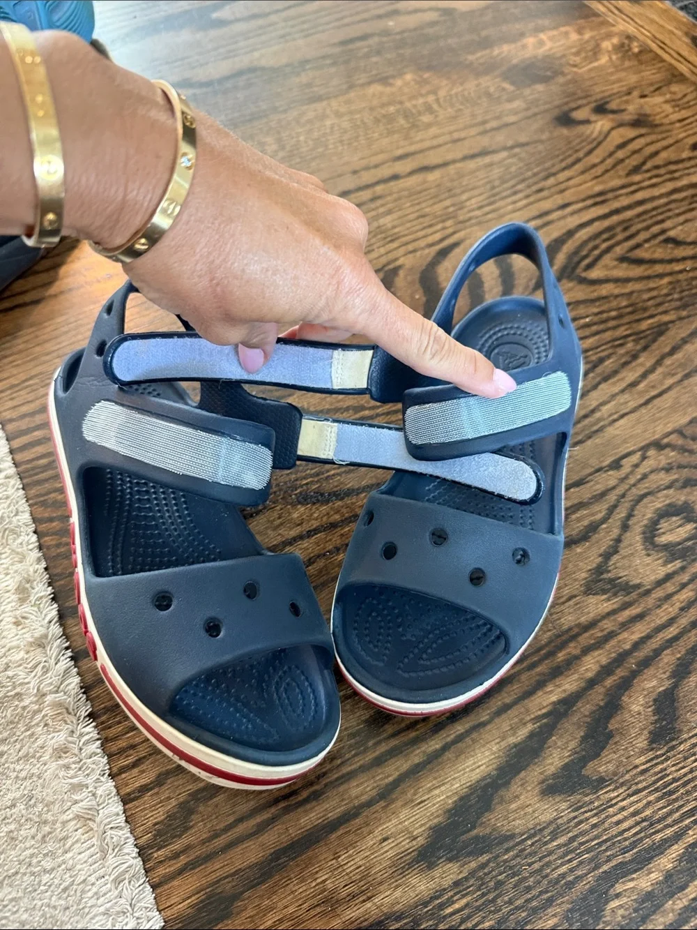 CROCS Kids Navy bayaband Sandal with Red and White Trim